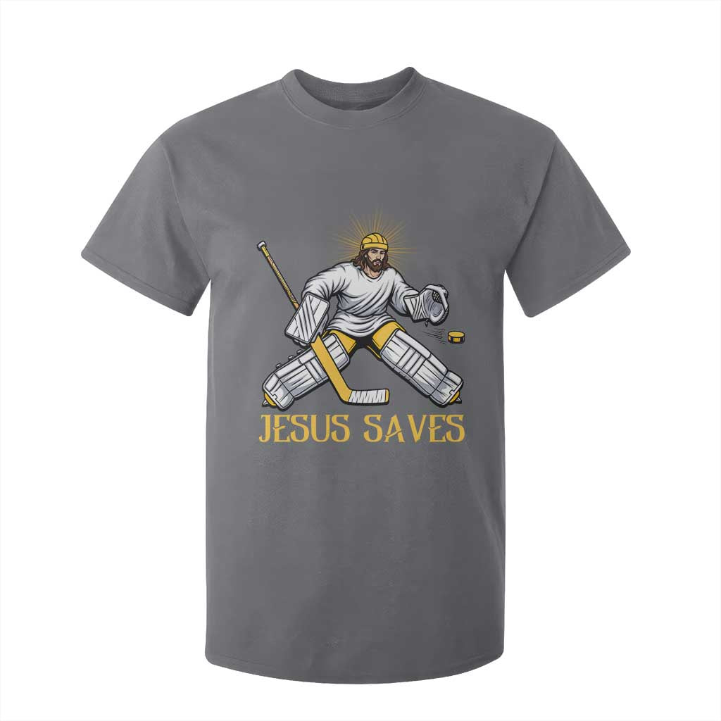 Jesus Saves T Shirt For Kid Funny Christian Ice Hockey Goalie Gift TS12 Charcoal Print Your Wear