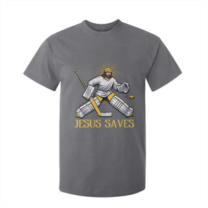 Jesus Saves T Shirt For Kid Funny Christian Ice Hockey Goalie Gift TS12 Charcoal Print Your Wear
