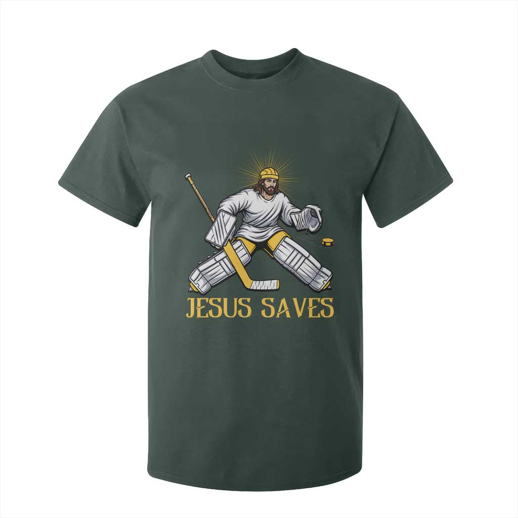 Jesus Saves T Shirt For Kid Funny Christian Ice Hockey Goalie Gift TS12 Dark Forest Green Print Your Wear