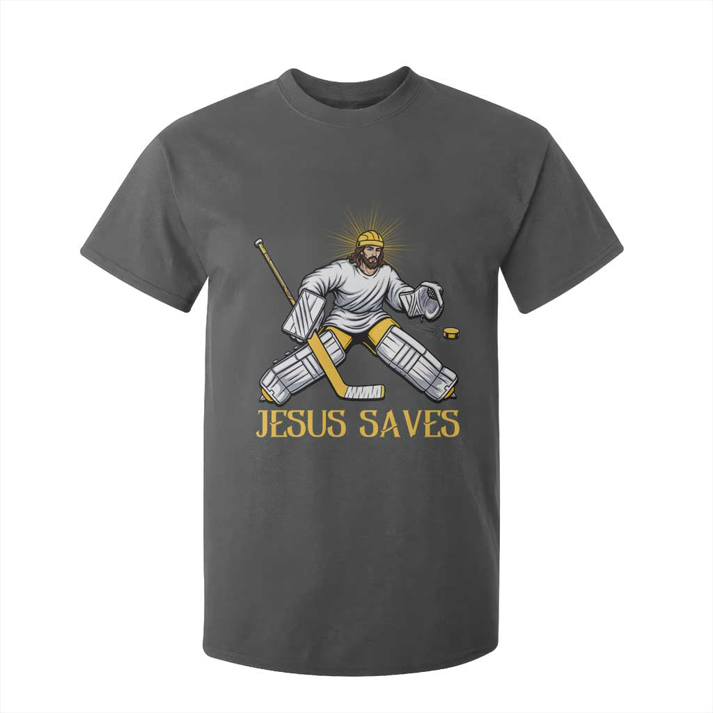 Jesus Saves T Shirt For Kid Funny Christian Ice Hockey Goalie Gift TS12 Dark Heather Print Your Wear