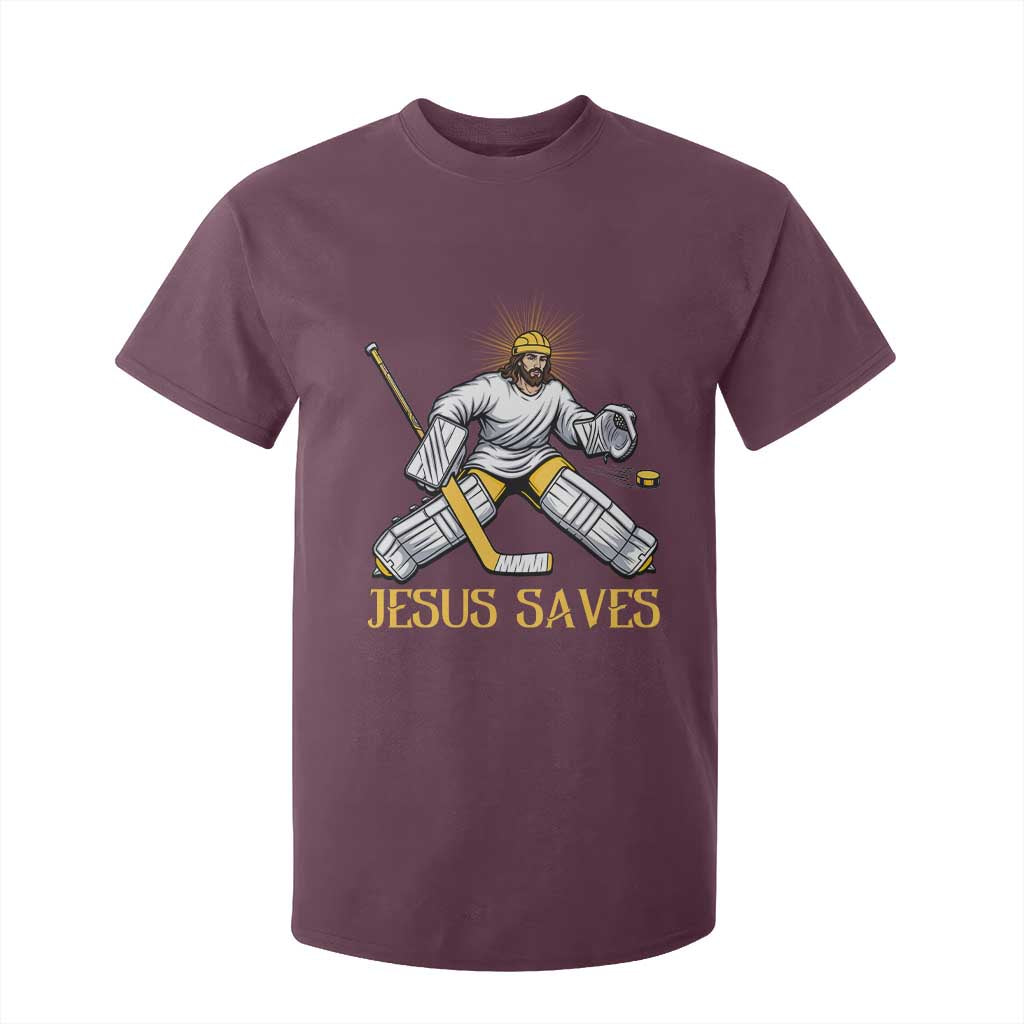 Jesus Saves T Shirt For Kid Funny Christian Ice Hockey Goalie Gift TS12 Maroon Print Your Wear