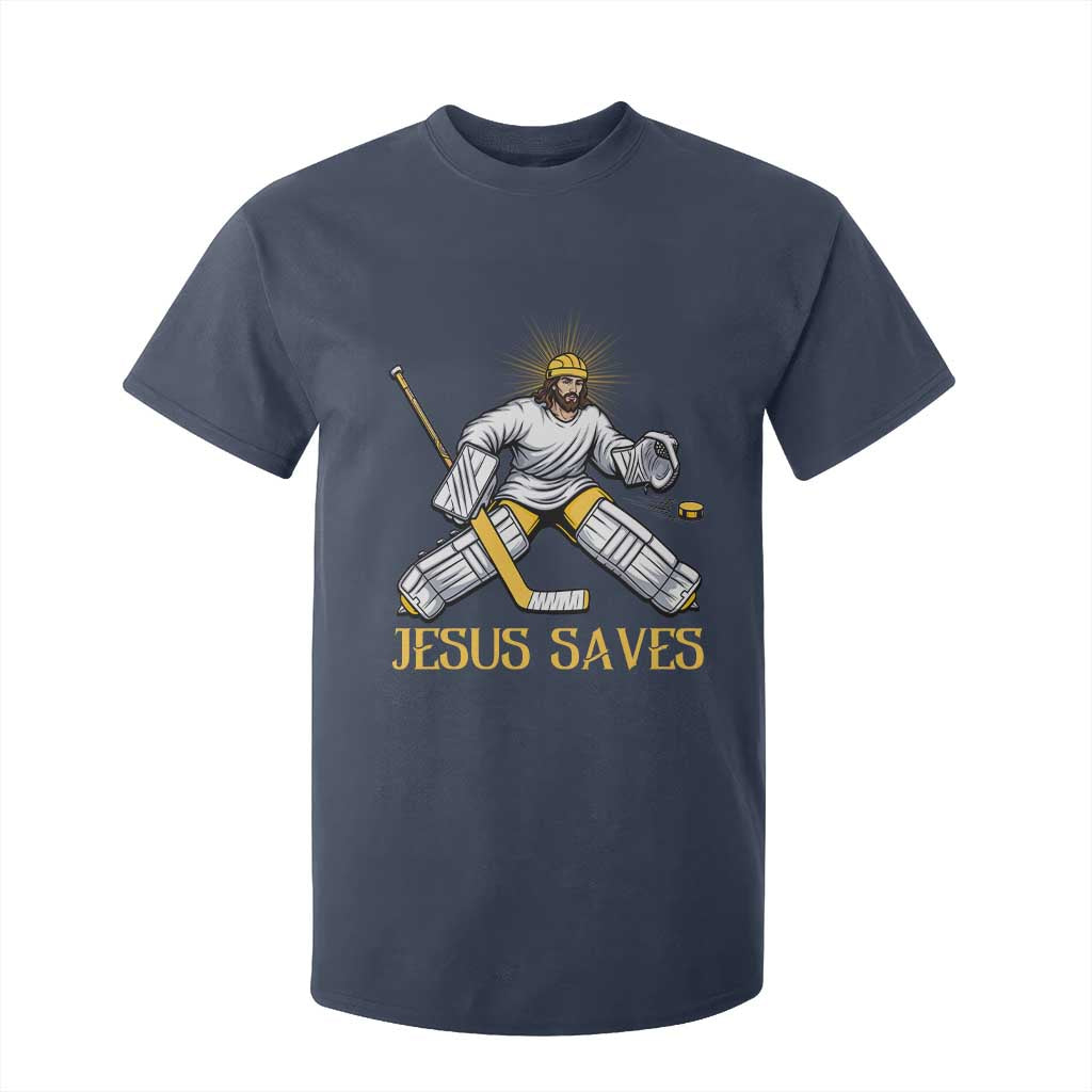 Jesus Saves T Shirt For Kid Funny Christian Ice Hockey Goalie Gift TS12 Navy Print Your Wear
