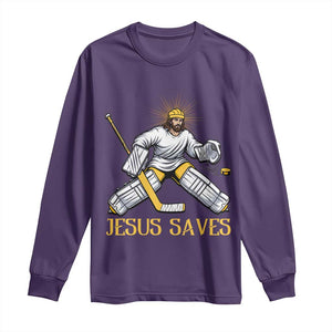 Jesus Saves Long Sleeve Shirt Funny Christian Ice Hockey Goalie Gift TS12 Purple Print Your Wear