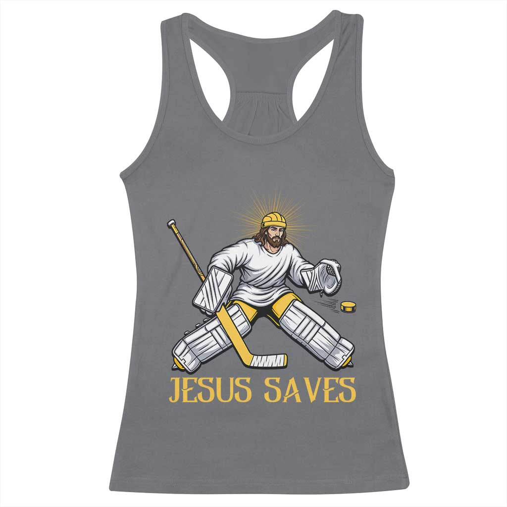 Jesus Saves Racerback Tank Top Funny Christian Ice Hockey Goalie Gift TS12 Charcoal Print Your Wear