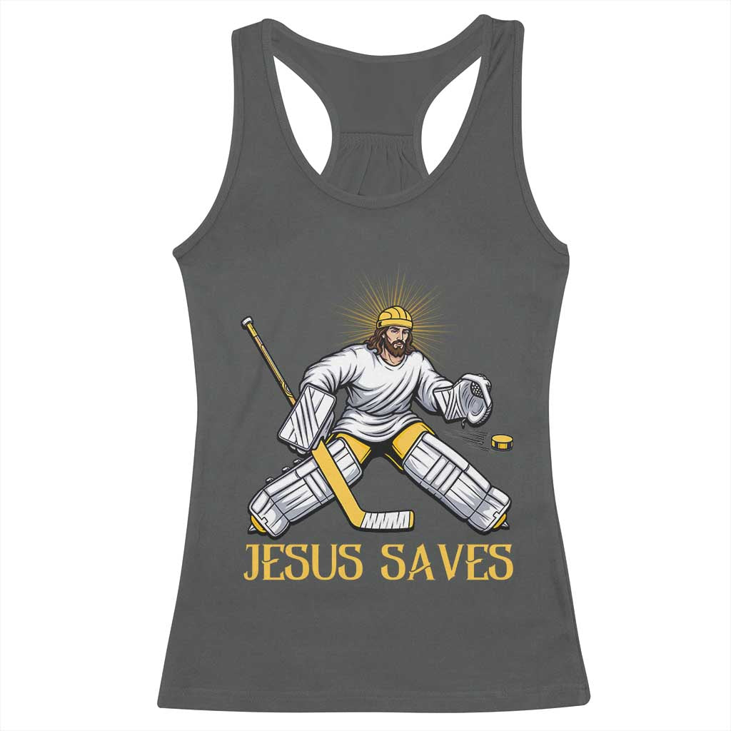 Jesus Saves Racerback Tank Top Funny Christian Ice Hockey Goalie Gift TS12 Dark Heather Print Your Wear