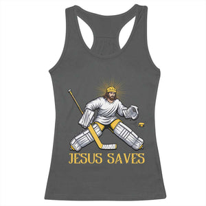 Jesus Saves Racerback Tank Top Funny Christian Ice Hockey Goalie Gift TS12 Dark Heather Print Your Wear