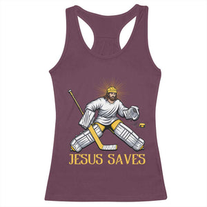 Jesus Saves Racerback Tank Top Funny Christian Ice Hockey Goalie Gift TS12 Maroon Print Your Wear