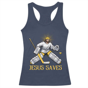 Jesus Saves Racerback Tank Top Funny Christian Ice Hockey Goalie Gift TS12 Navy Print Your Wear