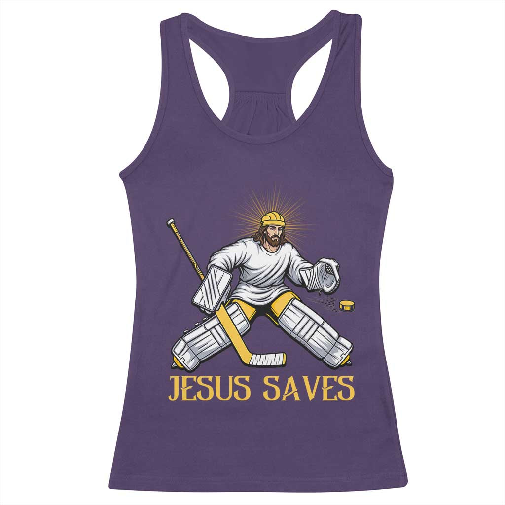 Jesus Saves Racerback Tank Top Funny Christian Ice Hockey Goalie Gift TS12 Purple Print Your Wear