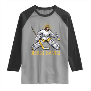 Jesus Saves Raglan Shirt Funny Christian Ice Hockey Goalie Gift TS12 Sport Gray Black Print Your Wear