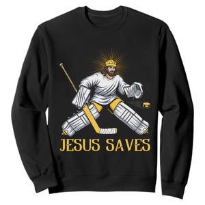 Jesus Saves Sweatshirt Funny Christian Ice Hockey Goalie Gift TS12 Black Print Your Wear