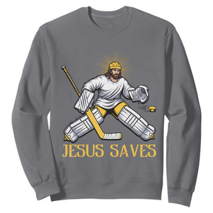 Jesus Saves Sweatshirt Funny Christian Ice Hockey Goalie Gift TS12 Charcoal Print Your Wear