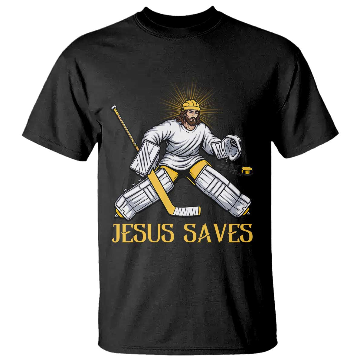 Jesus Saves T Shirt Funny Christian Ice Hockey Goalie Gift TS12 Black Print Your Wear