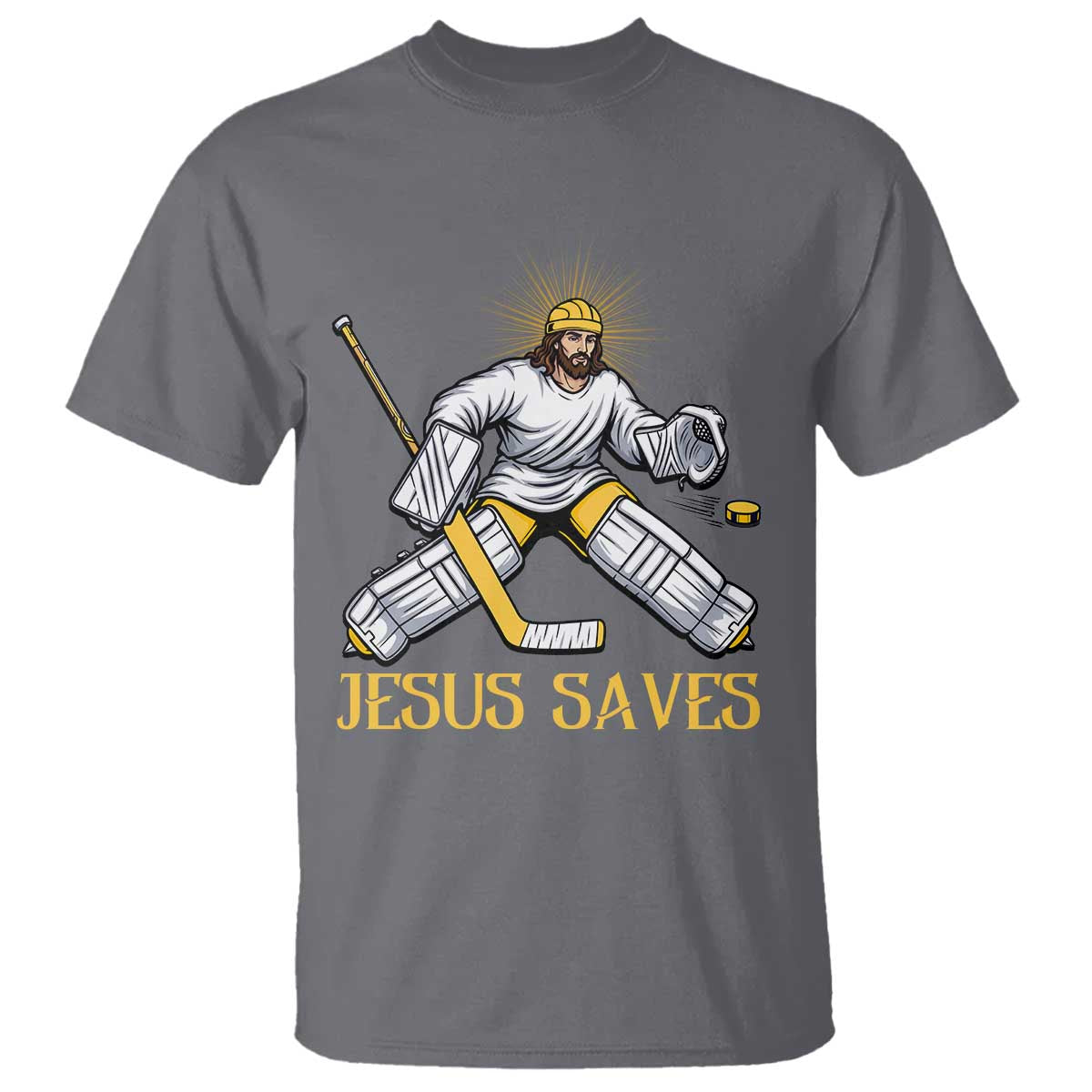 Jesus Saves T Shirt Funny Christian Ice Hockey Goalie Gift TS12 Charcoal Print Your Wear