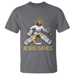 Jesus Saves T Shirt Funny Christian Ice Hockey Goalie Gift TS12 Charcoal Print Your Wear