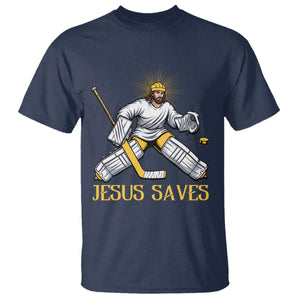 Jesus Saves T Shirt Funny Christian Ice Hockey Goalie Gift TS12 Navy Print Your Wear
