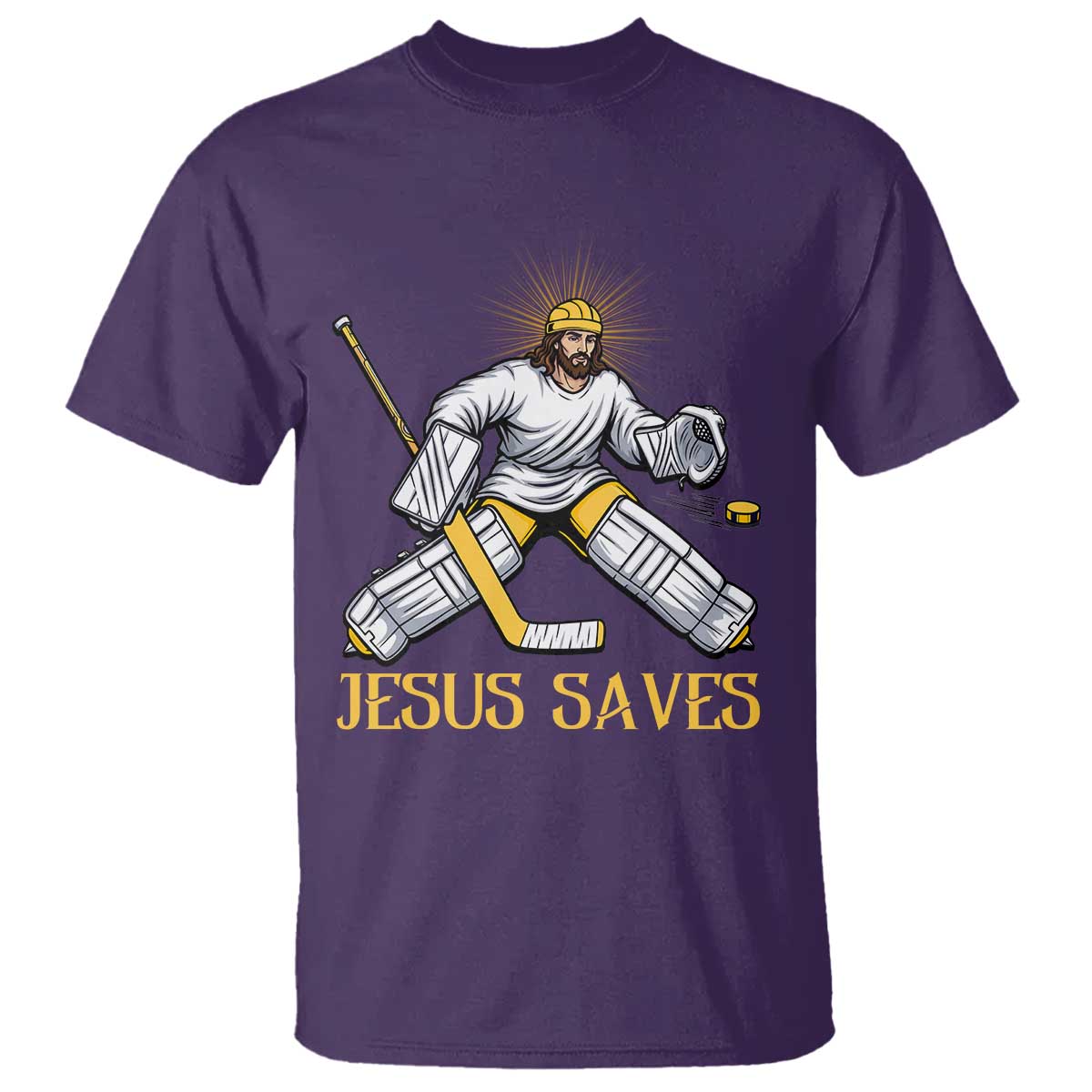 Jesus Saves T Shirt Funny Christian Ice Hockey Goalie Gift TS12 Purple Print Your Wear