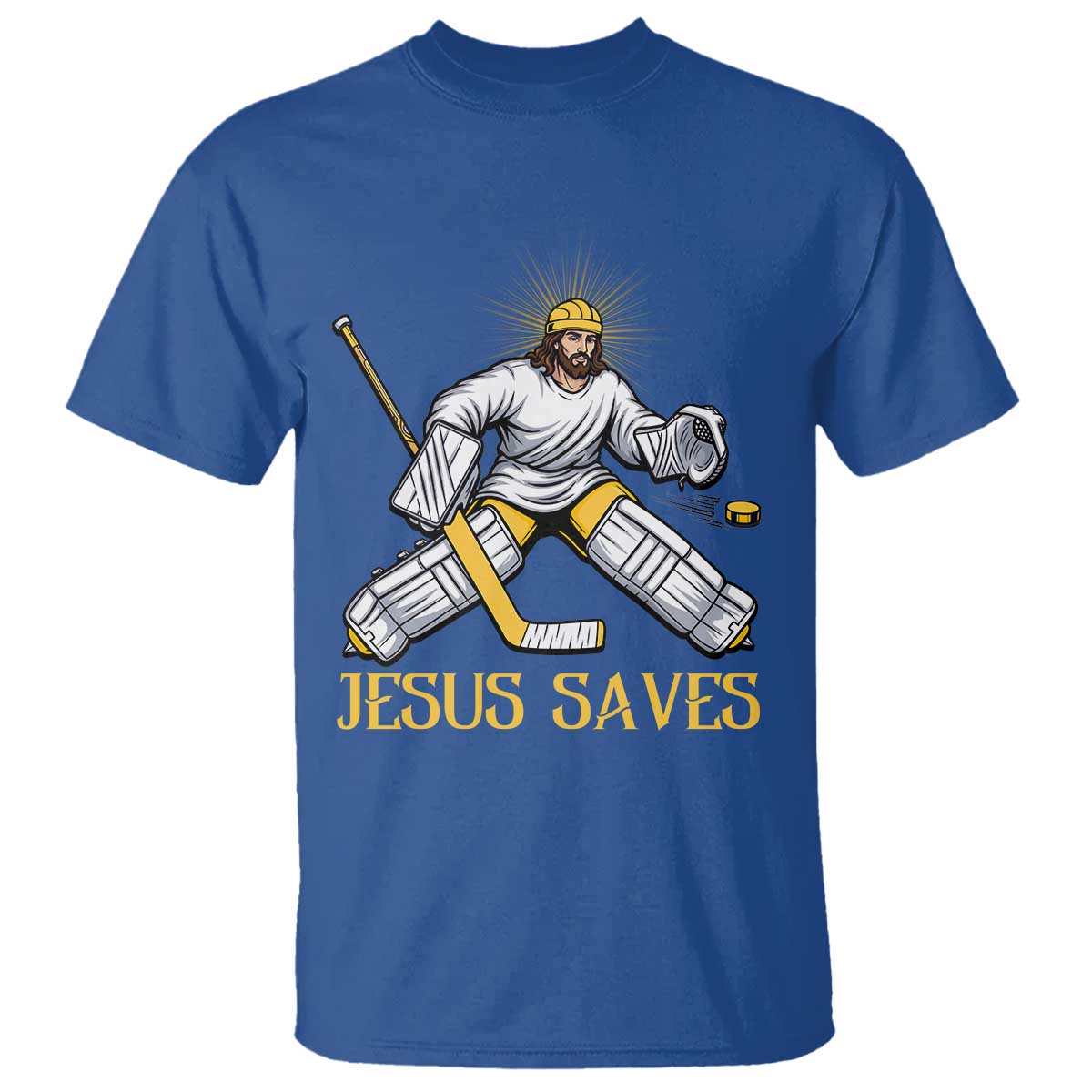 Jesus Saves T Shirt Funny Christian Ice Hockey Goalie Gift TS12 Royal Blue Print Your Wear