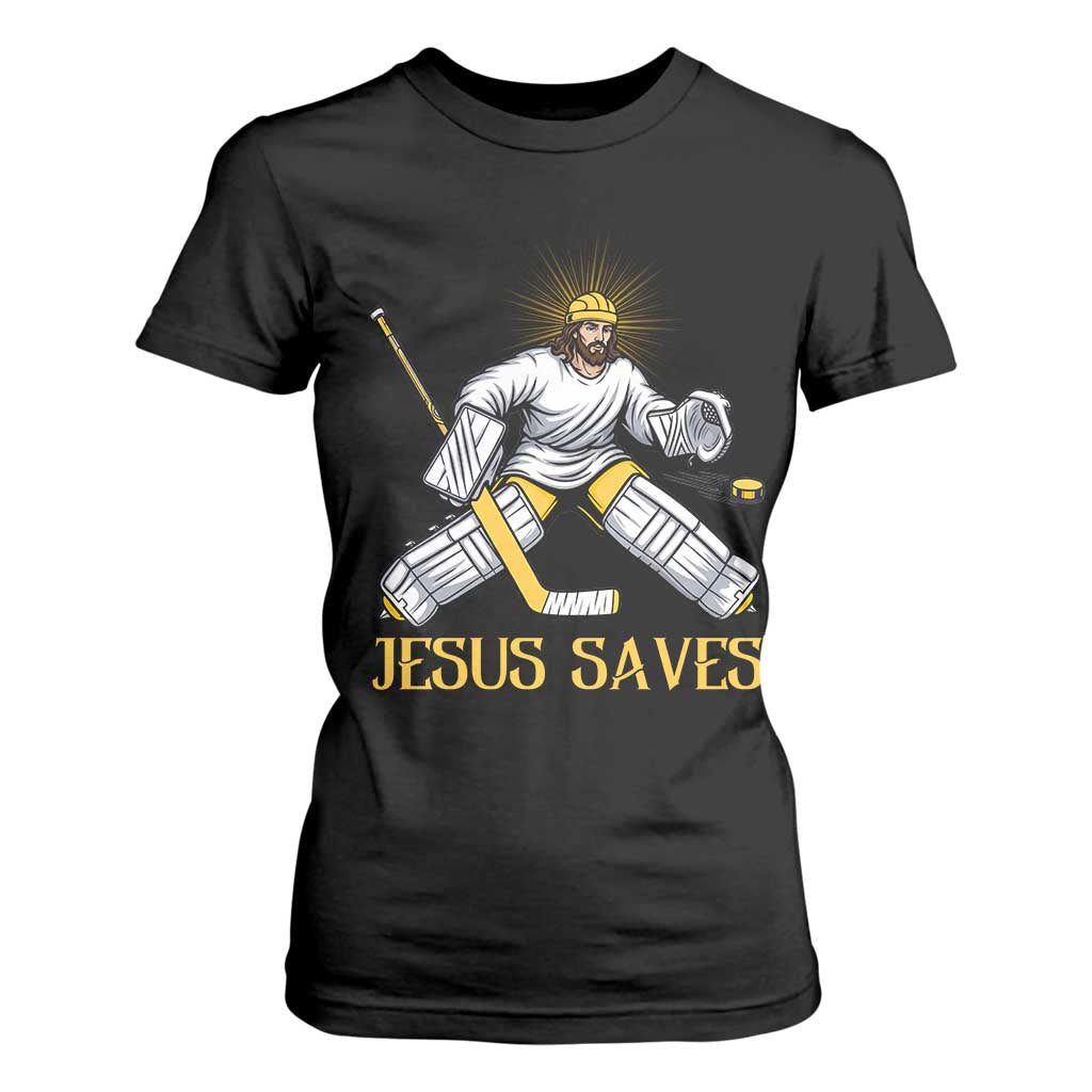 Jesus Saves T Shirt For Women Funny Christian Ice Hockey Goalie Gift TS12 Black Print Your Wear