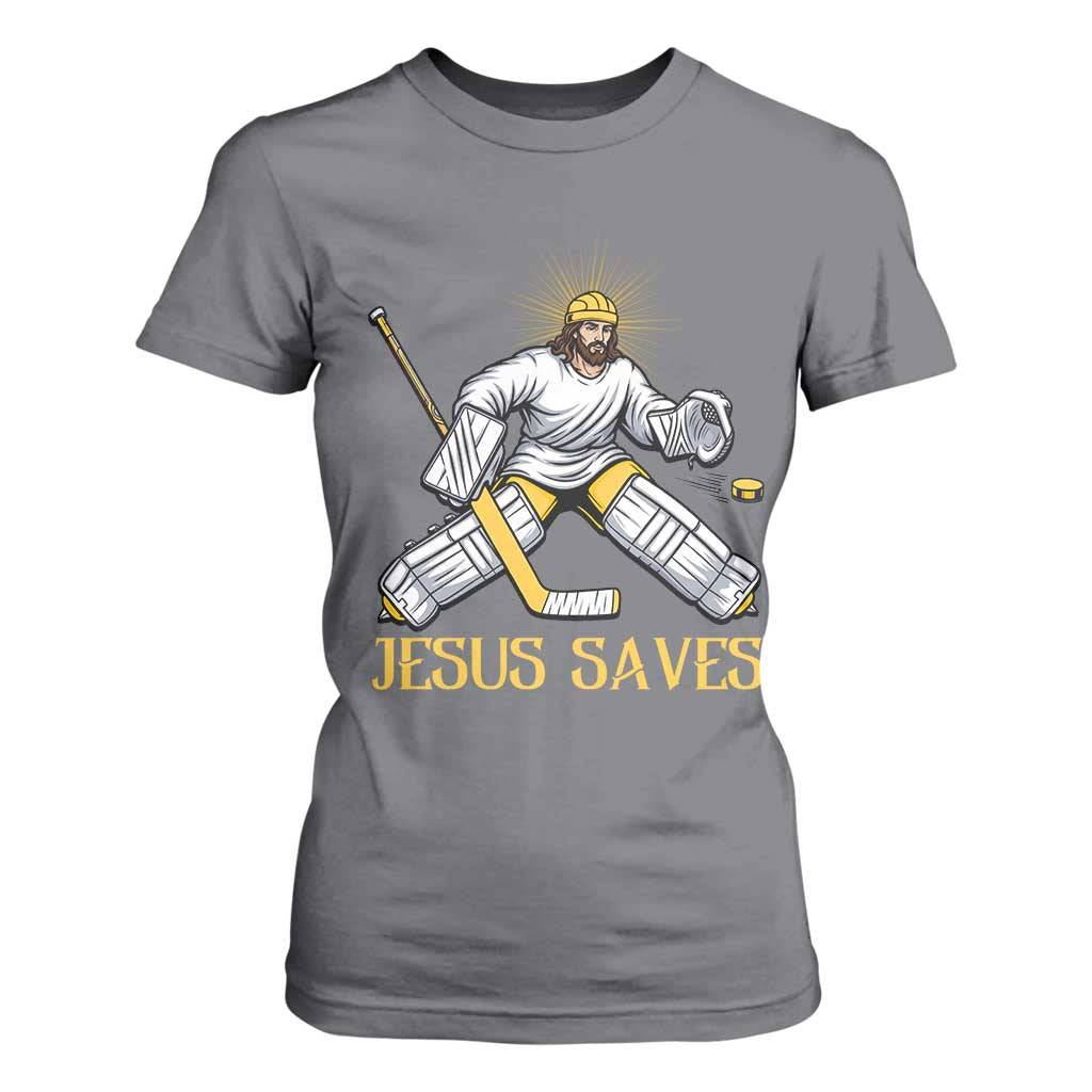 Jesus Saves T Shirt For Women Funny Christian Ice Hockey Goalie Gift TS12 Charcoal Print Your Wear