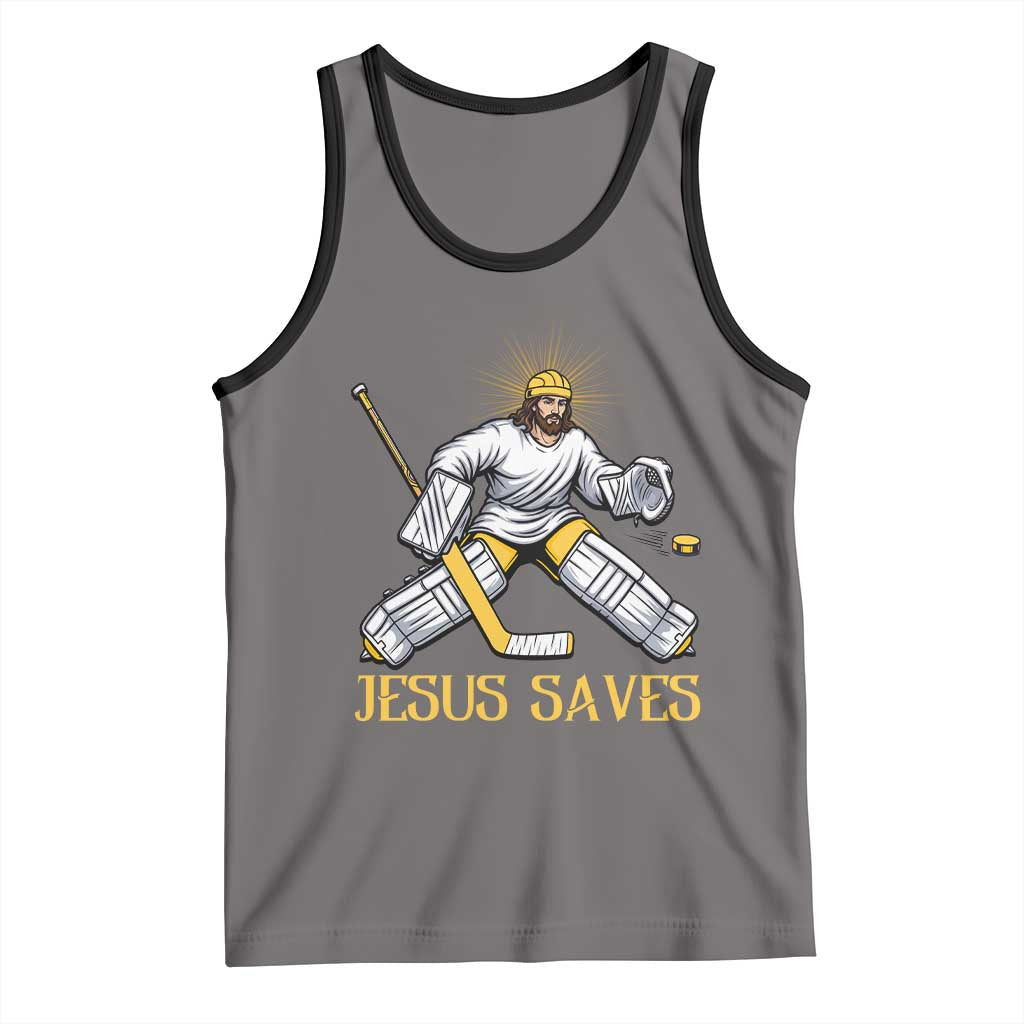 Jesus Saves Tank Top Funny Christian Ice Hockey Goalie Gift TS12 Deep Heather Black Print Your Wear