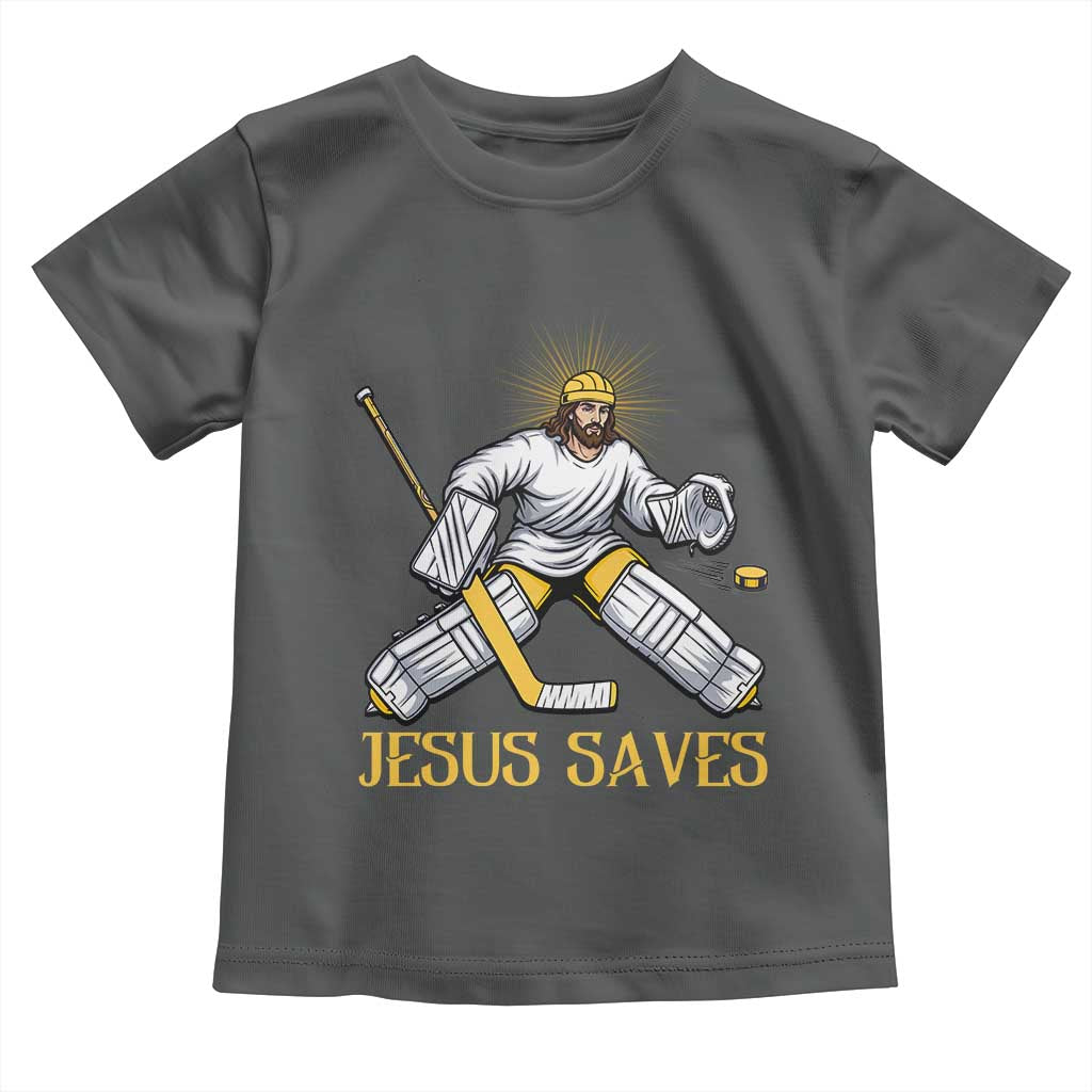 Jesus Saves Toddler T Shirt Funny Christian Ice Hockey Goalie Gift TS12 Dark Heather Print Your Wear