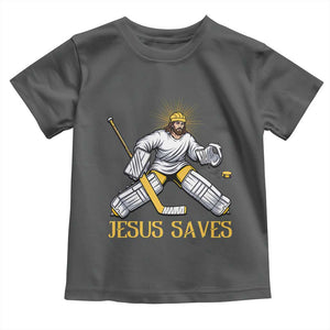 Jesus Saves Toddler T Shirt Funny Christian Ice Hockey Goalie Gift TS12 Dark Heather Print Your Wear