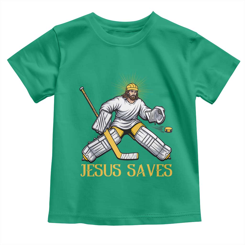 Jesus Saves Toddler T Shirt Funny Christian Ice Hockey Goalie Gift TS12 Irish Green Print Your Wear