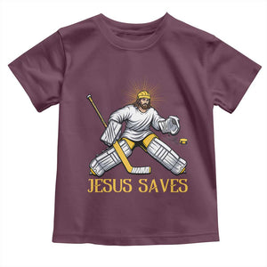 Jesus Saves Toddler T Shirt Funny Christian Ice Hockey Goalie Gift TS12 Maroon Print Your Wear