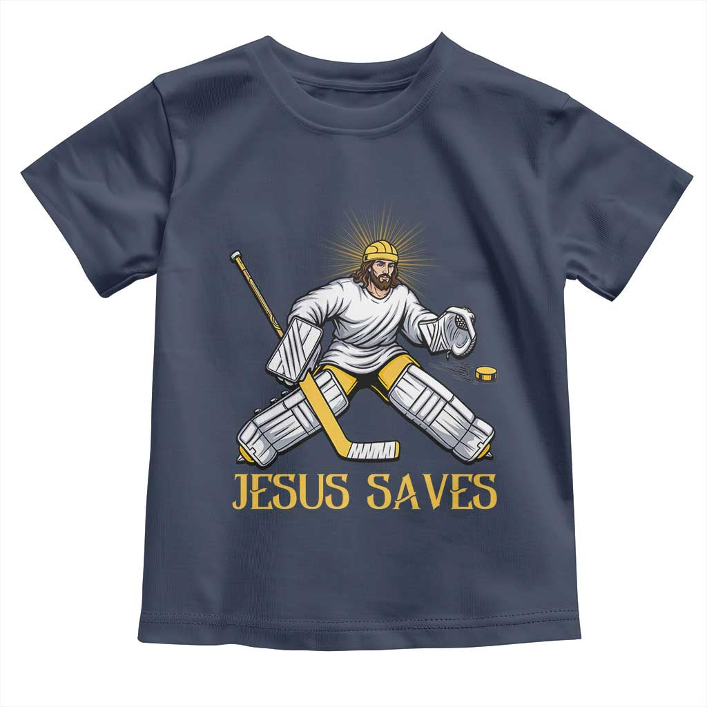 Jesus Saves Toddler T Shirt Funny Christian Ice Hockey Goalie Gift TS12 Navy Print Your Wear