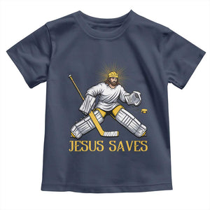 Jesus Saves Toddler T Shirt Funny Christian Ice Hockey Goalie Gift TS12 Navy Print Your Wear
