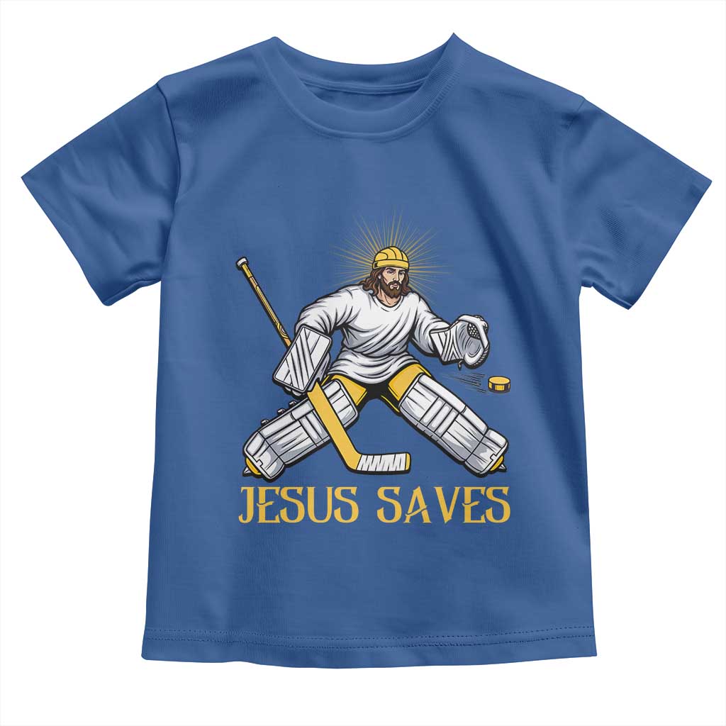 Jesus Saves Toddler T Shirt Funny Christian Ice Hockey Goalie Gift TS12 Royal Blue Print Your Wear