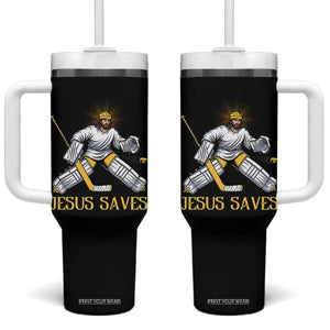 Jesus Saves Tumbler With Handle Funny Christian Ice Hockey Goalie Gift TS12 One Size: 40 oz Black Print Your Wear