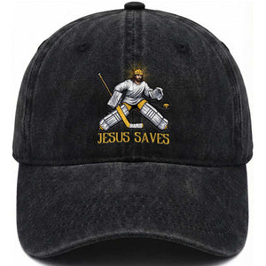 Jesus Saves Washed Cotton Baseball Cap Funny Christian Ice Hockey Goalie Gift TS12 Print Your Wear