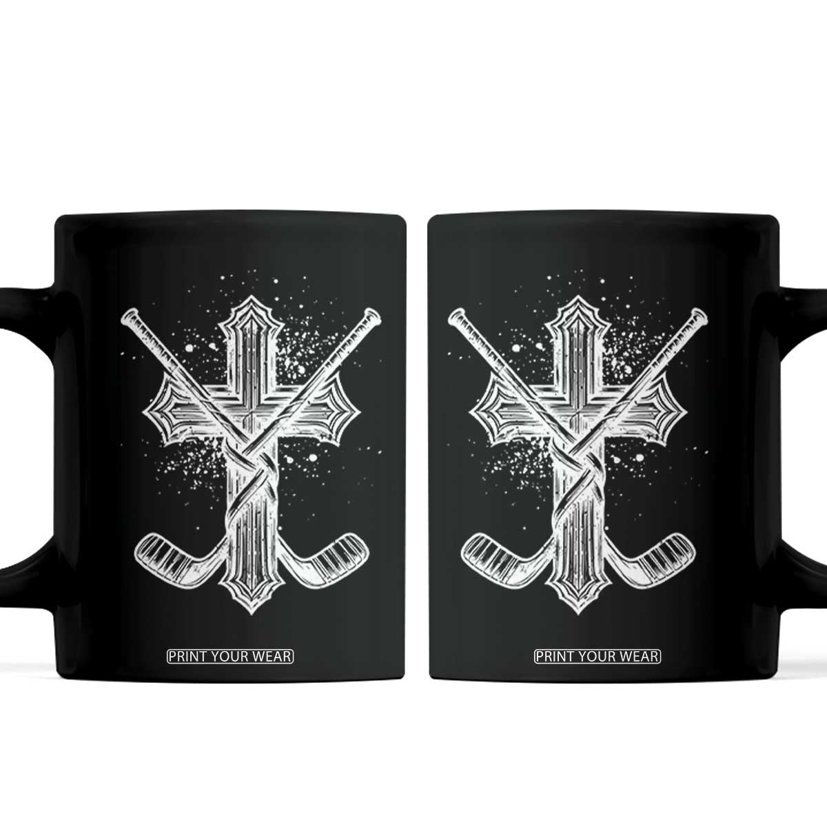Faith Family Hockey Cross Coffee Mug Religious Ice Hockey Lover Gift TS12 Black Print Your Wear