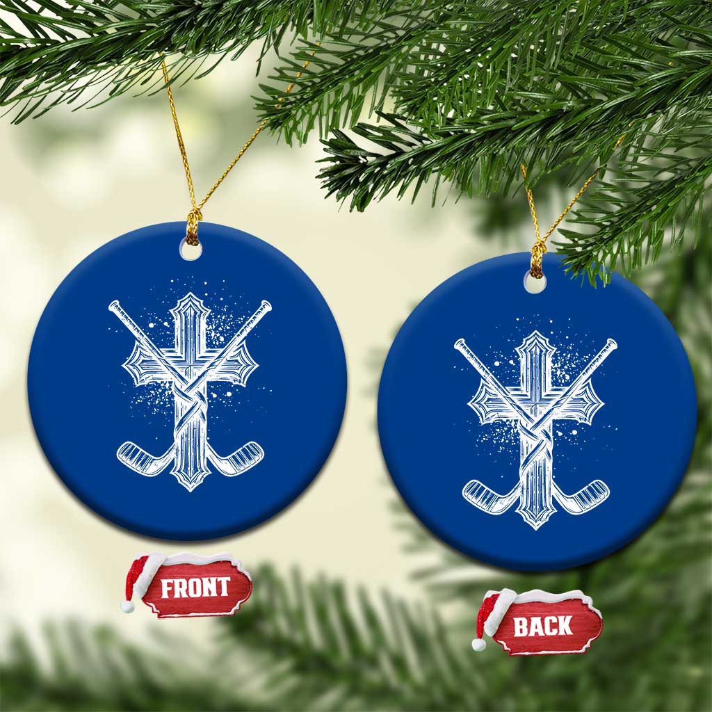 Faith Family Hockey Cross Ceramic Ornament Religious Ice Hockey Lover Gift TS12 1pc Blue Print Your Wear
