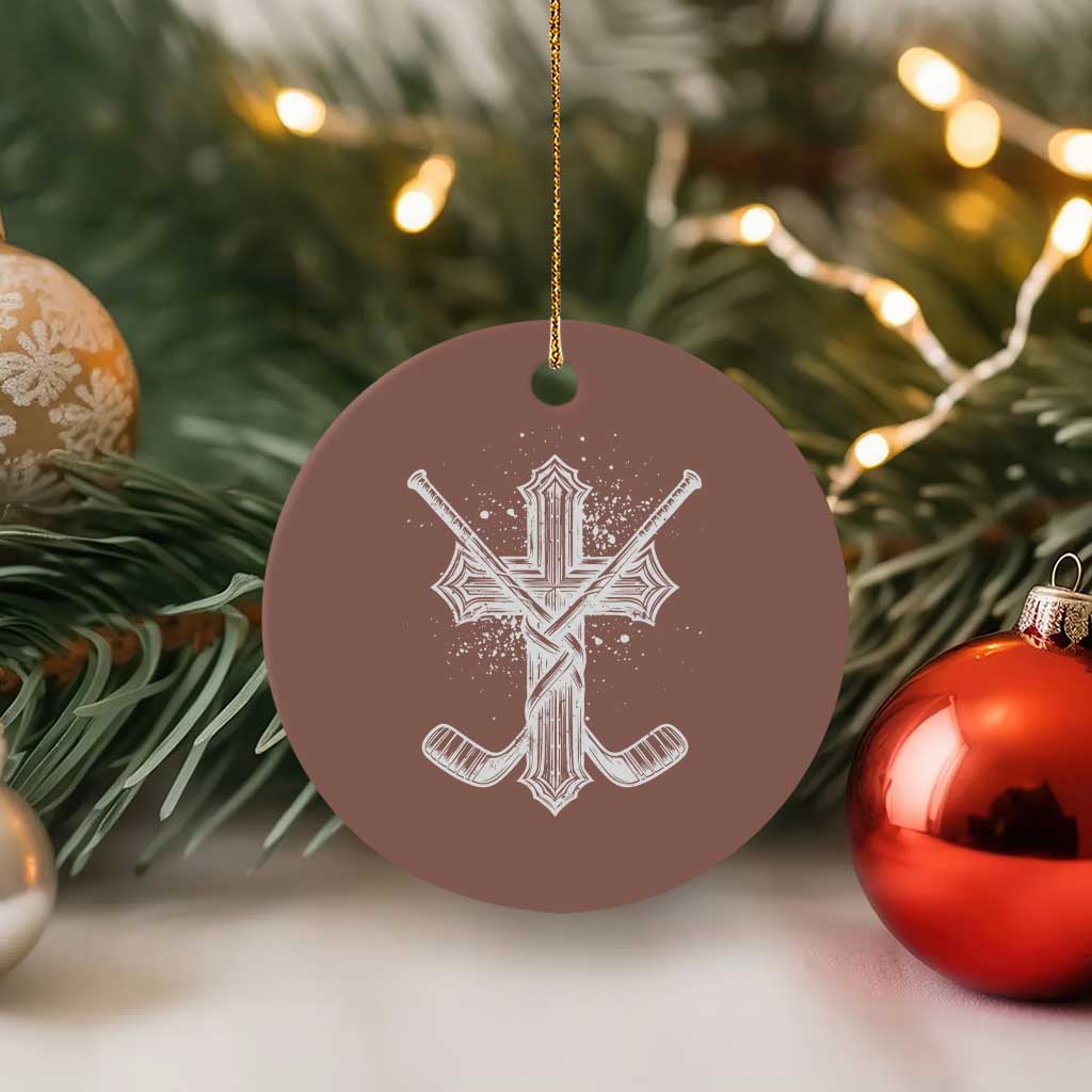 Faith Family Hockey Cross Ceramic Ornament Religious Ice Hockey Lover Gift TS12 1pc Mocha Print Your Wear