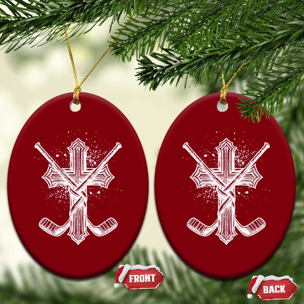 Faith Family Hockey Cross Ceramic Ornament Religious Ice Hockey Lover Gift TS12 Print Your Wear