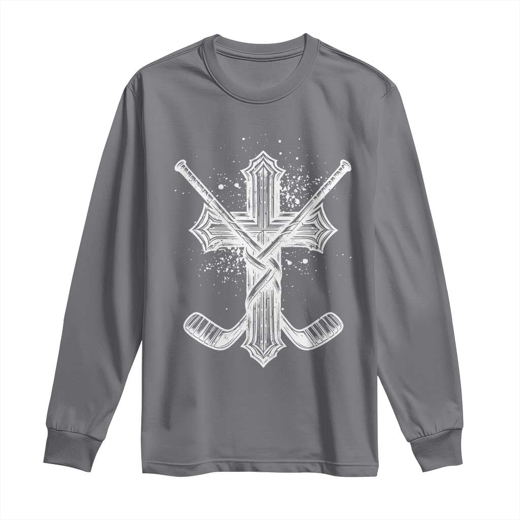 Faith Family Hockey Cross Long Sleeve Shirt Religious Ice Hockey Lover Gift TS12 Charcoal Print Your Wear