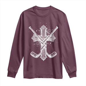 Faith Family Hockey Cross Long Sleeve Shirt Religious Ice Hockey Lover Gift TS12 Maroon Print Your Wear