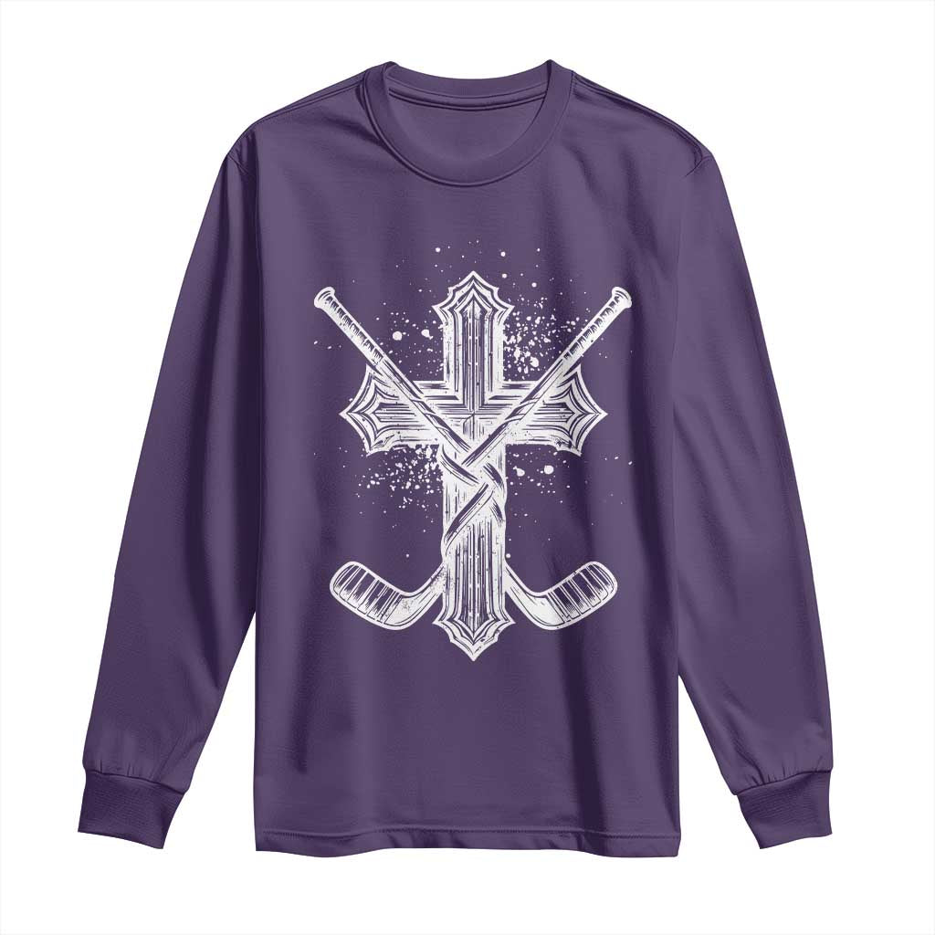 Faith Family Hockey Cross Long Sleeve Shirt Religious Ice Hockey Lover Gift TS12 Purple Print Your Wear
