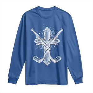 Faith Family Hockey Cross Long Sleeve Shirt Religious Ice Hockey Lover Gift TS12 Royal Blue Print Your Wear