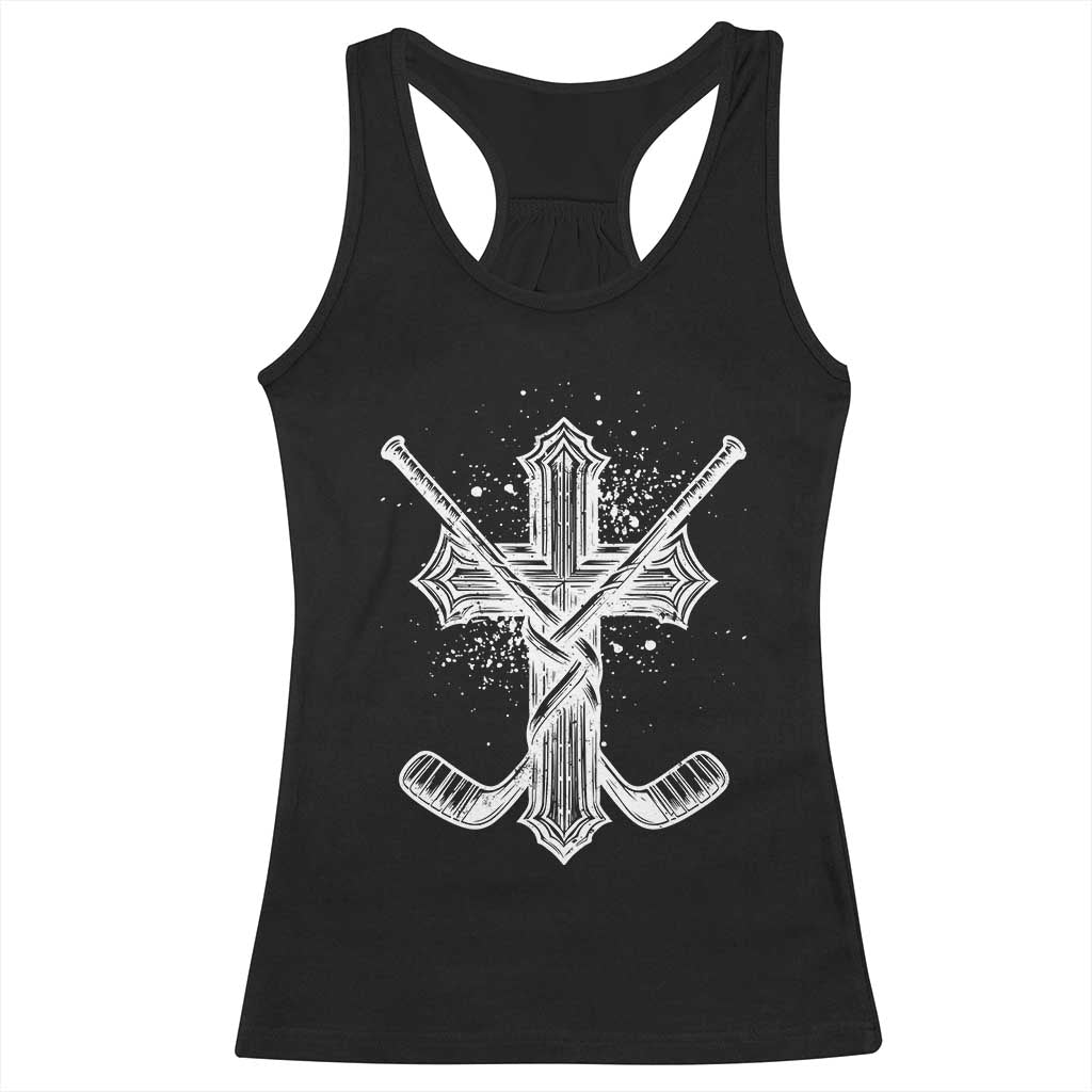 Faith Family Hockey Cross Racerback Tank Top Religious Ice Hockey Lover Gift TS12 Black Print Your Wear