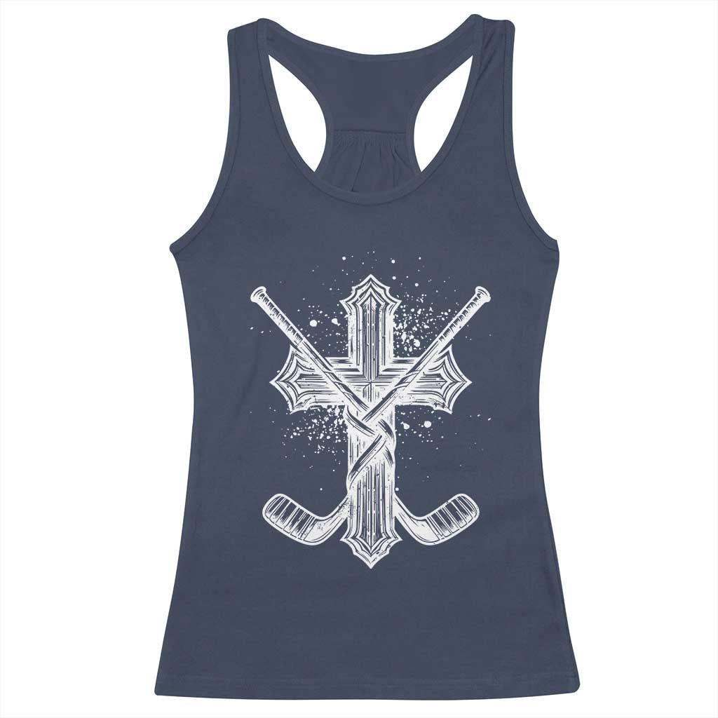 Faith Family Hockey Cross Racerback Tank Top Religious Ice Hockey Lover Gift TS12 Navy Print Your Wear