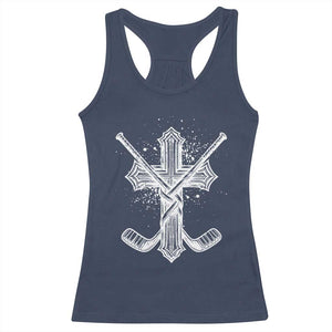 Faith Family Hockey Cross Racerback Tank Top Religious Ice Hockey Lover Gift TS12 Navy Print Your Wear