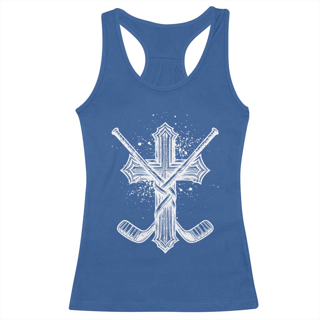 Faith Family Hockey Cross Racerback Tank Top Religious Ice Hockey Lover Gift TS12 Royal Blue Print Your Wear