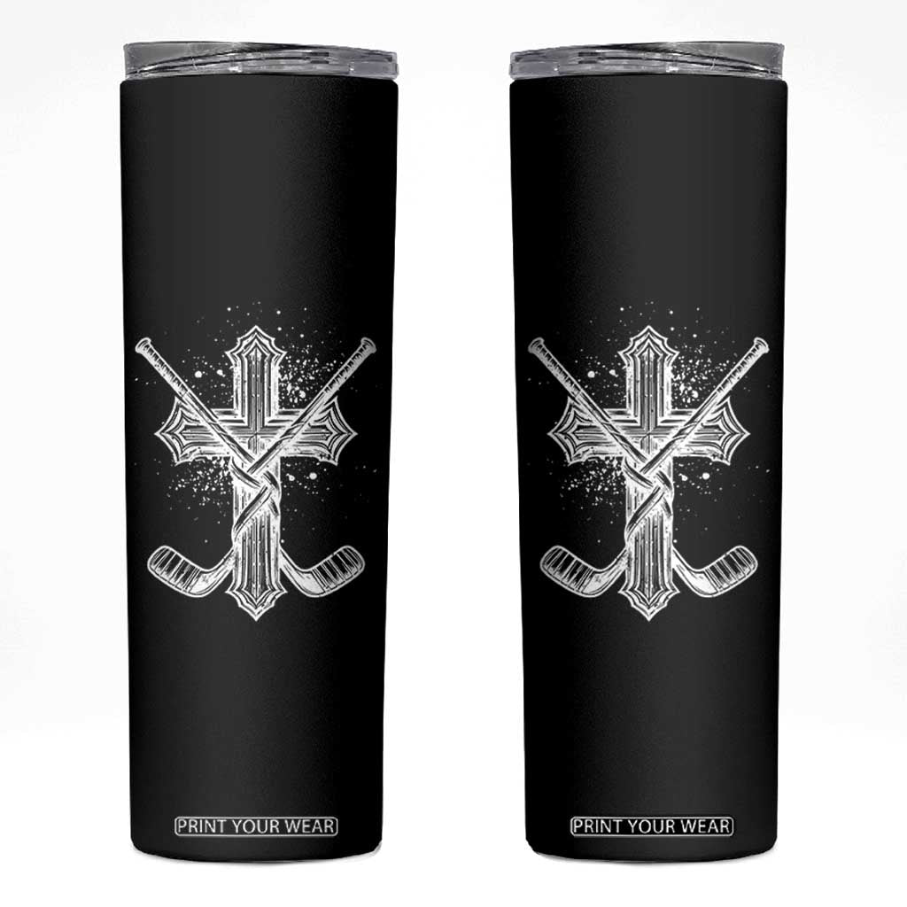 Faith Family Hockey Cross Skinny Tumbler Religious Ice Hockey Lover Gift TS12 Black Print Your Wear