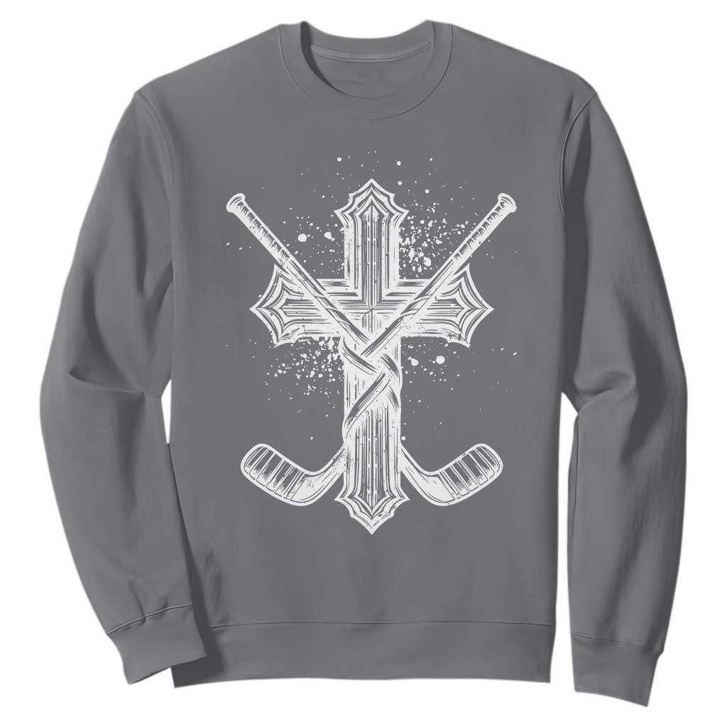 Faith Family Hockey Cross Sweatshirt Religious Ice Hockey Lover Gift TS12 Charcoal Print Your Wear