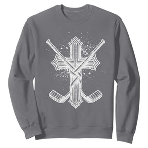 Faith Family Hockey Cross Sweatshirt Religious Ice Hockey Lover Gift TS12 Charcoal Print Your Wear