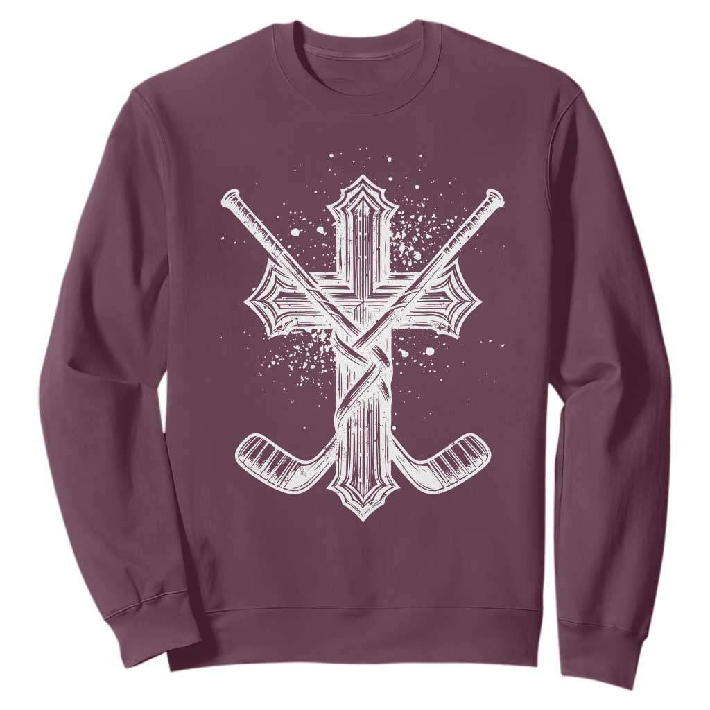 Faith Family Hockey Cross Sweatshirt Religious Ice Hockey Lover Gift TS12 Maroon Print Your Wear